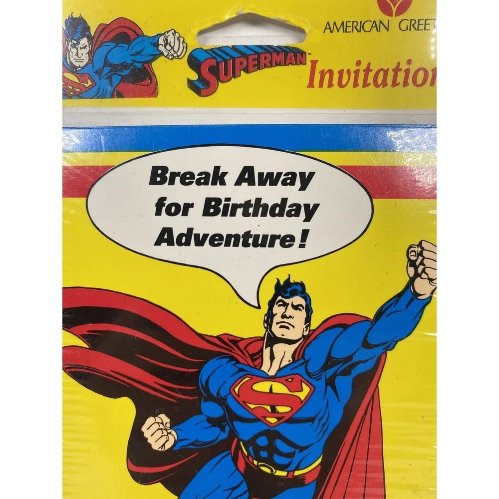 Vtg 1992 SUPERMAN Birthday 8 Invitations Envelopes Man‎ of Steel Party Cards NOS